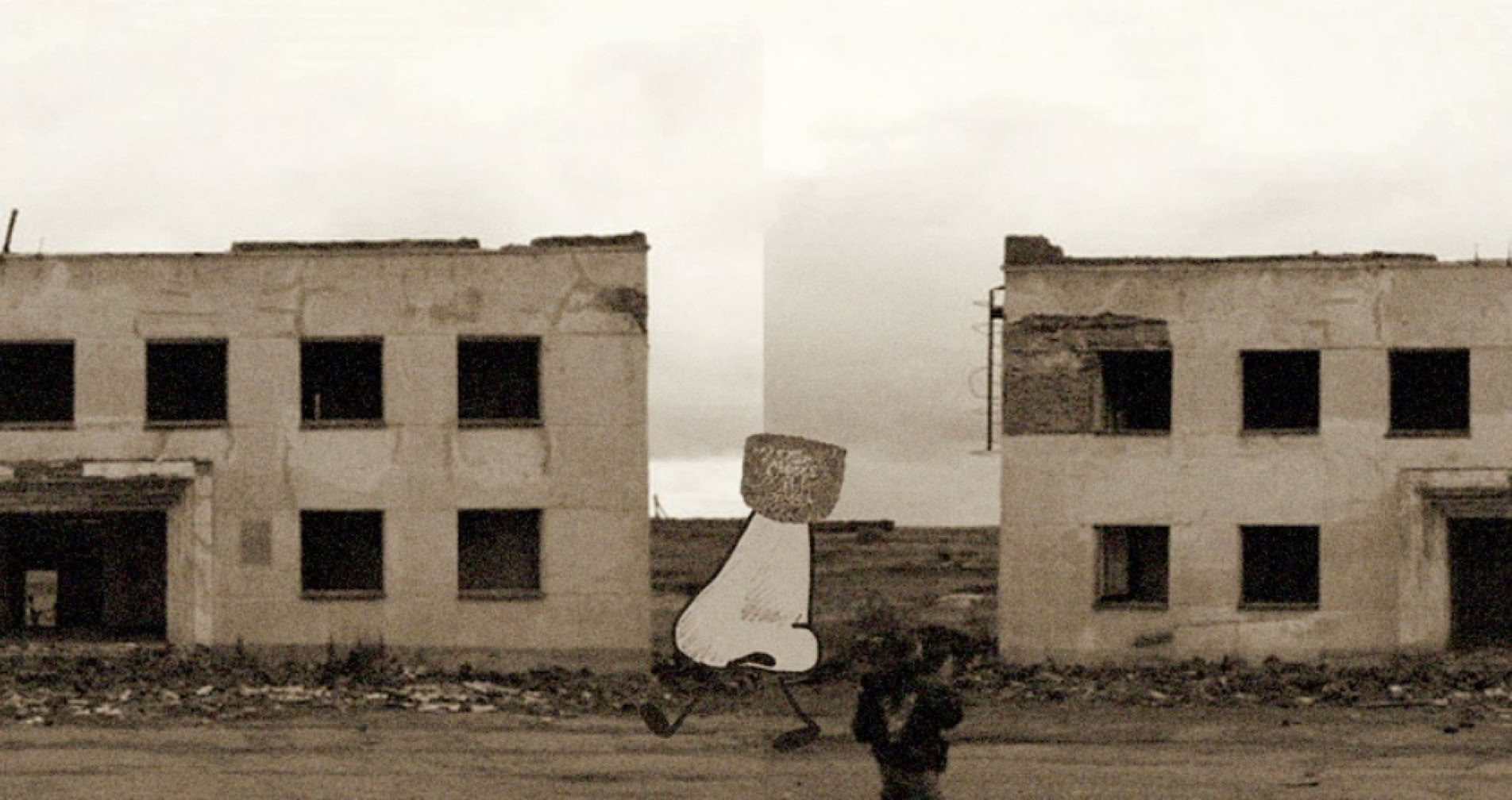 A Nose walking through a desolate city, from The Nose