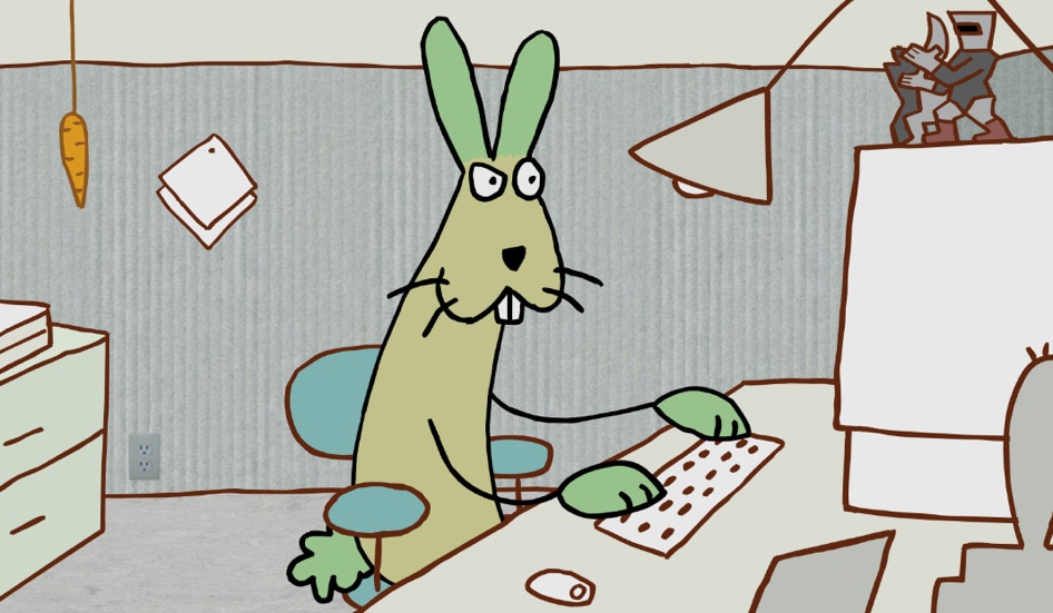  Rabbit typing at his computer, from Hot Seat
